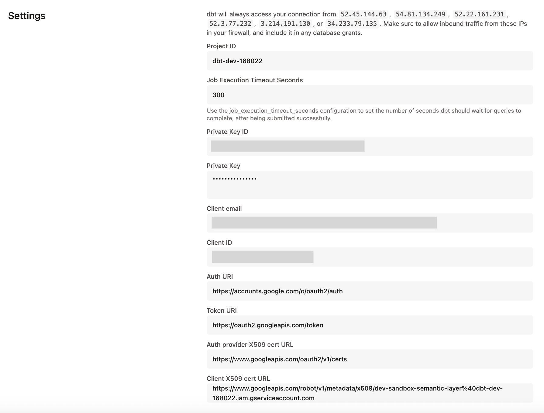 A valid BigQuery connection A valid BigQuery connection